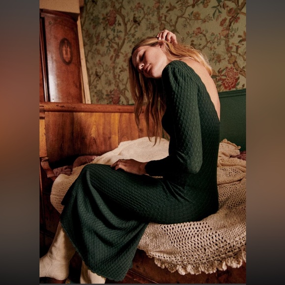 Sezane Thalia Dark Green Textured Midi Dress - NWOT size M - Picture 3 of 8